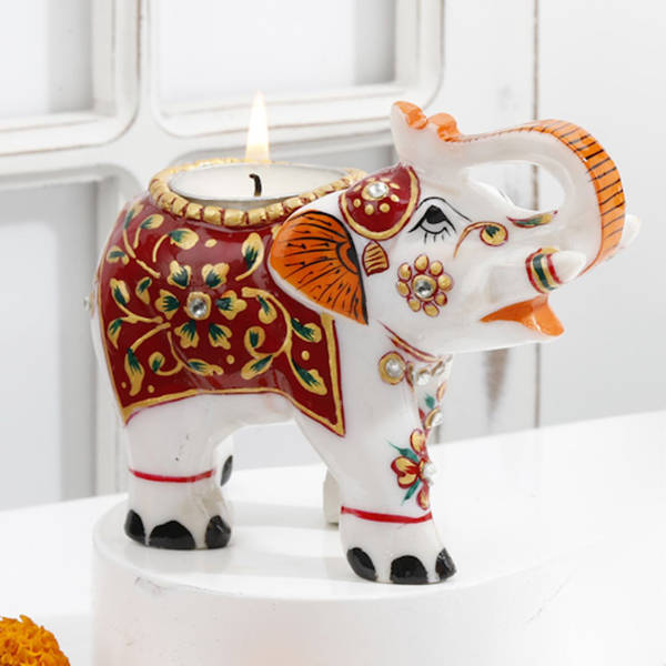 Intricate Elephant Tealight Diya - Assorted - Single Piece
