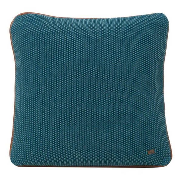 Mini Moss Peacock Blue Washed Cotton Knitted Square Cushion Cover