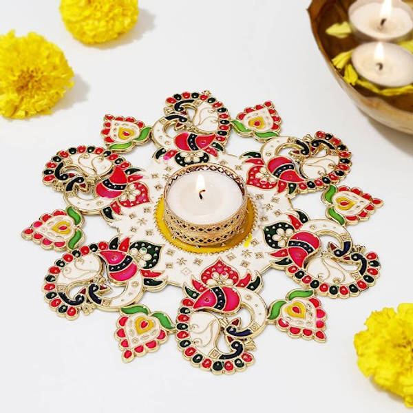 Multicolour Peacock Tealight Rangoli - Assorted - Single Piece