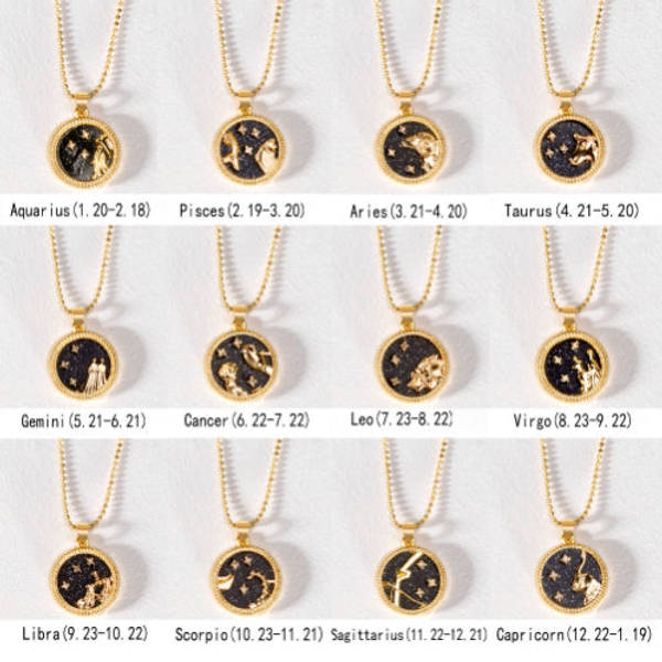 Necklace - Zodiac Sign - Black And Gold - Single Piece