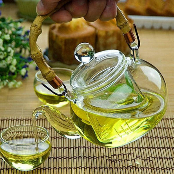 Oriental Glass Tea Pot With Bamboo Handle - Induction Friendly - 600ml