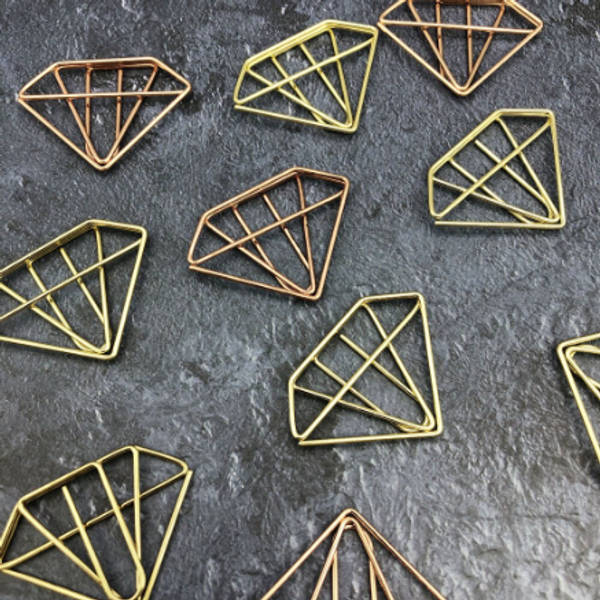 Paper Binder Clips - Diamond - Rose Gold And Gold - Set Of 6