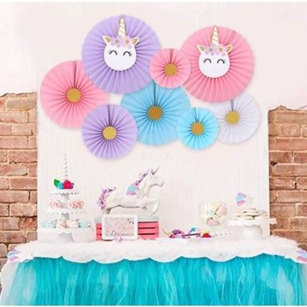 Paper Fan - Unicorn - Set Of 8