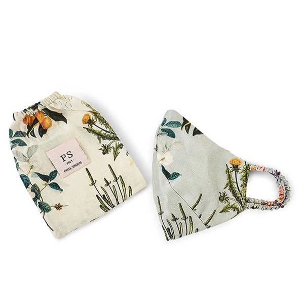 Payal Singhal Face Mask With Pouch - Aqua And Ivory - Titli Print - Reversible