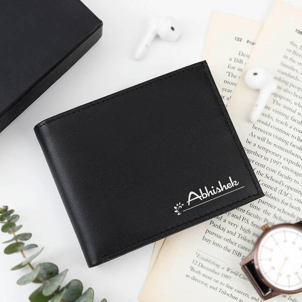 Personalized Black Leather Wallet for Men