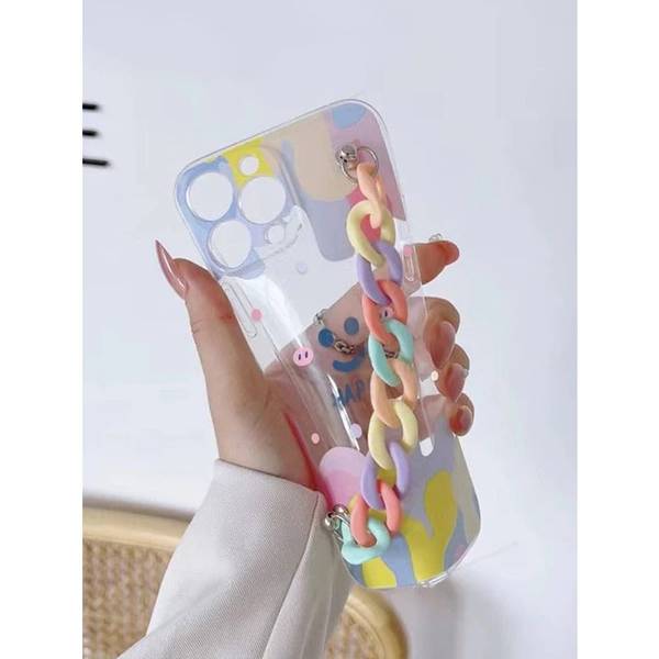 Phone Case With Wrist Strap Chain - Happy - Multicolor - Single Piece