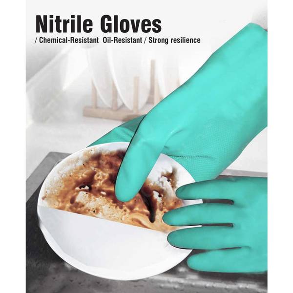 Reusable Gloves With Flock Lining - Nitrile - Green