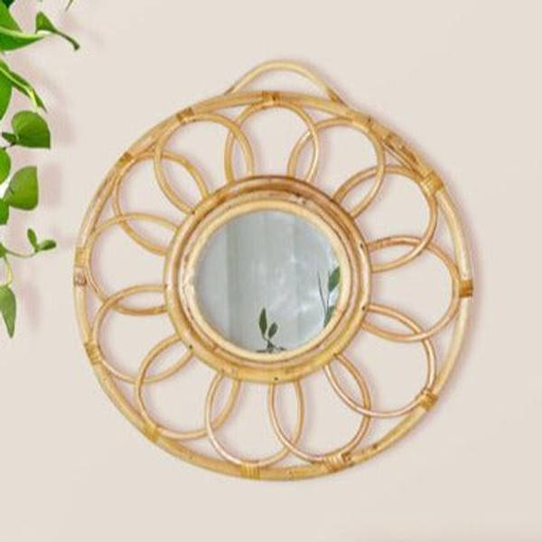 Round Rings Hallway Mirror - Rattan