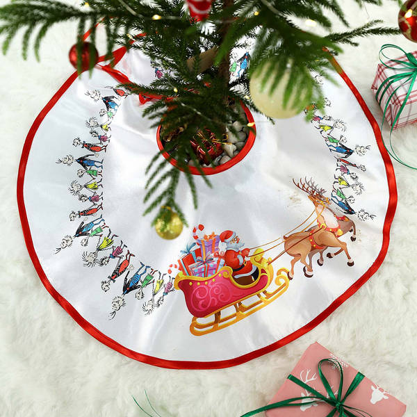Santa's Sleigh Satin Xmas Tree Skirt