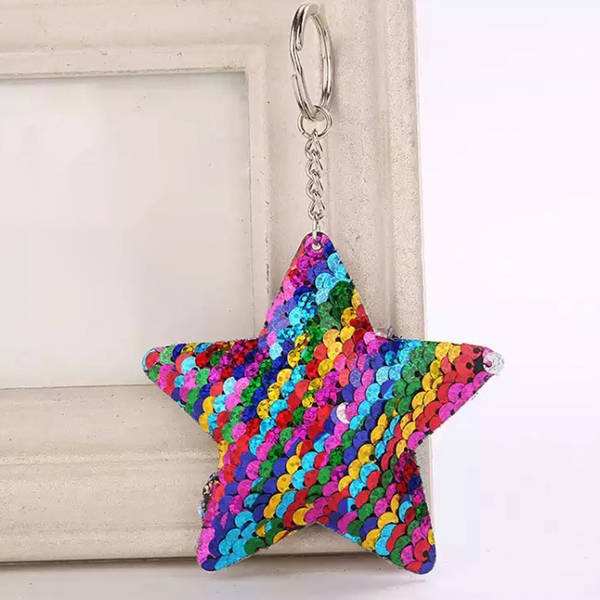 Sequin Keychain - Rainbow Star