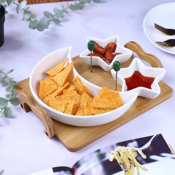 Serving Platter - Moon And Star - Bamboo Tray - Set Of 4