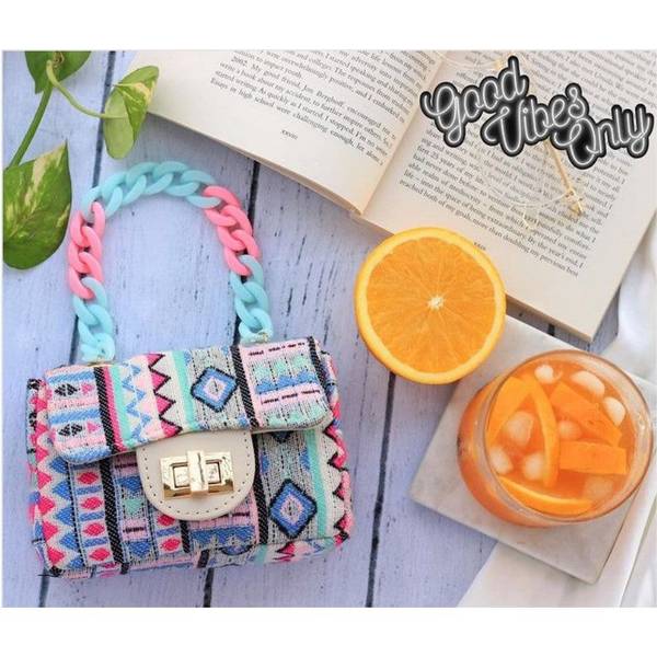 Sling Bag Boho Mini Blue And Pink Single Piece