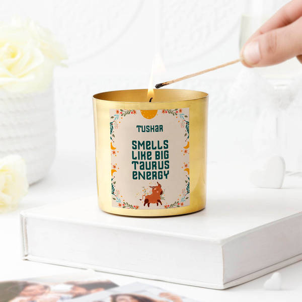 Smells Like Big Taurus Energy - Personalized Metal Candle