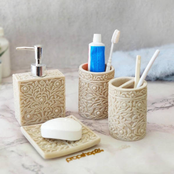 Soap Dispenser Kit - Floral - Stone - Set Of 4