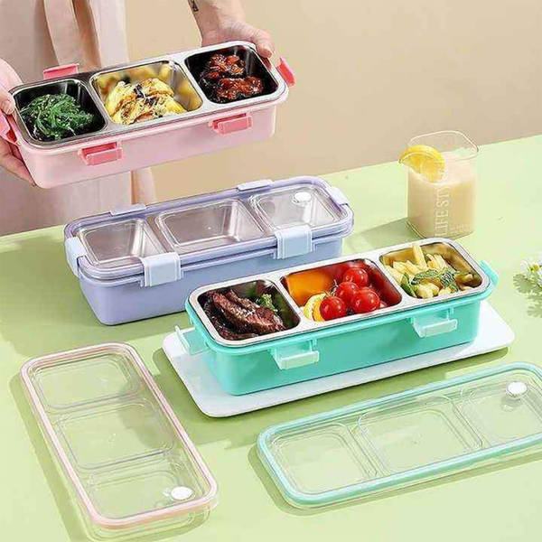Stainless Steel Three Grid Lunch Box - Assorted - Single Piece