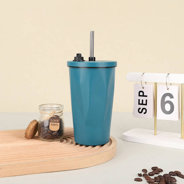 Stainless Steel Tumbler With Straw - Blue - Single Piece