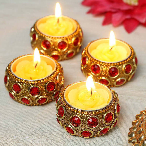 Stone Studded Tea-light Candle Set