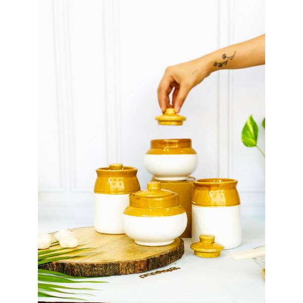 Storage Jar - Ceramic - Two Toned - Single Piece