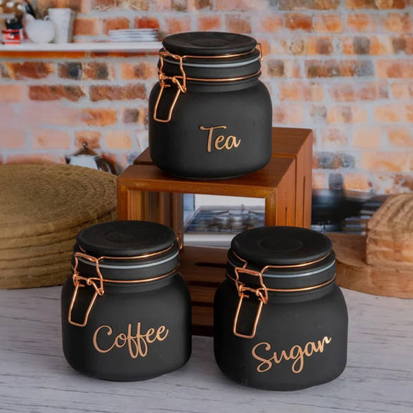 Tea Coffee Sugar Containers - Black - Set Of 3