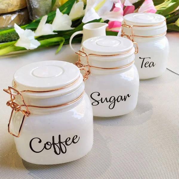 Tea Coffee Sugar Containers - White - Set Of 3