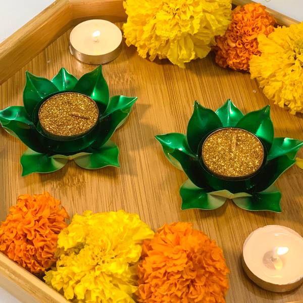 Tealight Holder - Lotus Glitter - Set Of 2