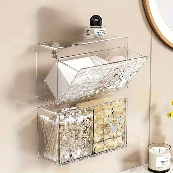 Textured Wall-Mount Bathroom Storage Box - Assorted - Single Piece