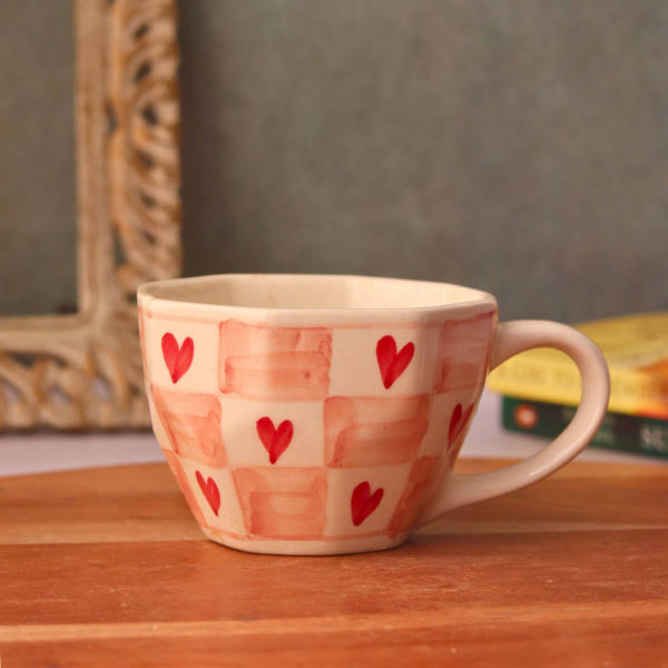 Whimsical Chequered Heart Mug - Single Piece
