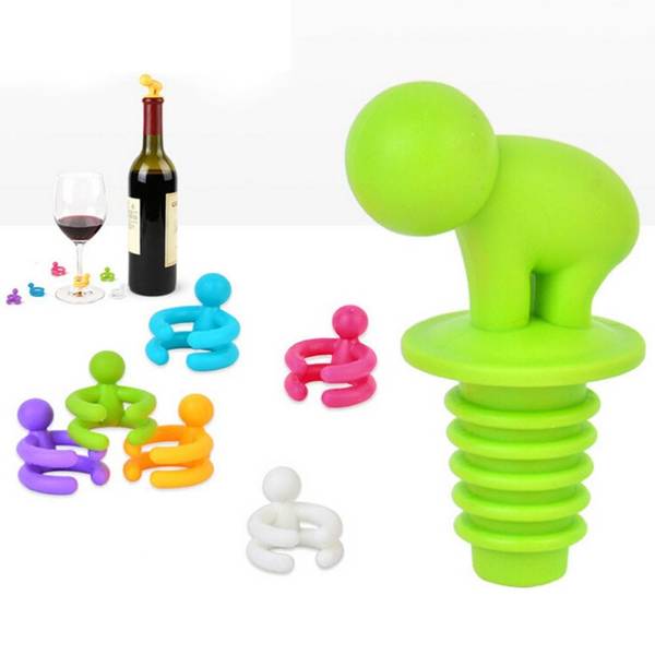 Wine Stopper With 6 Glass Markers - Assorted