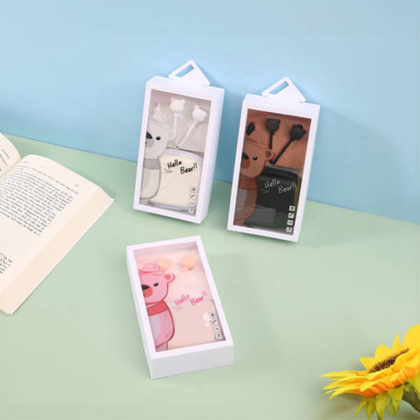 Wired Earphone With Mic And Pouch - Bear - Assorted - Single Piece