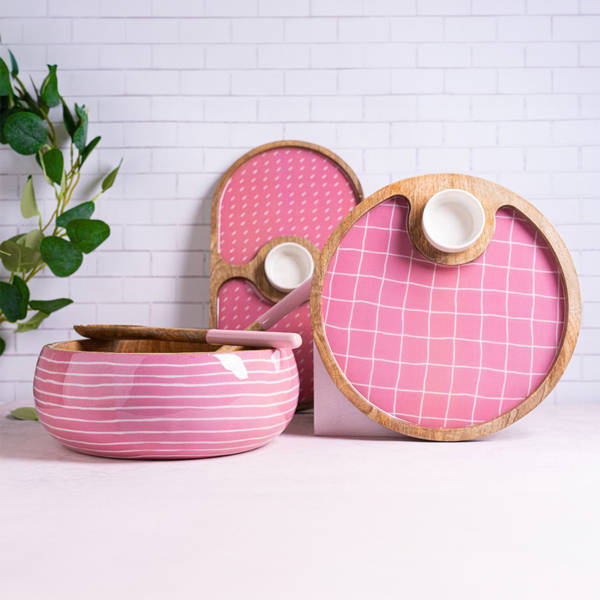 Wooden Salad Bowl And Serving Set - Blush Pink - Single Piece