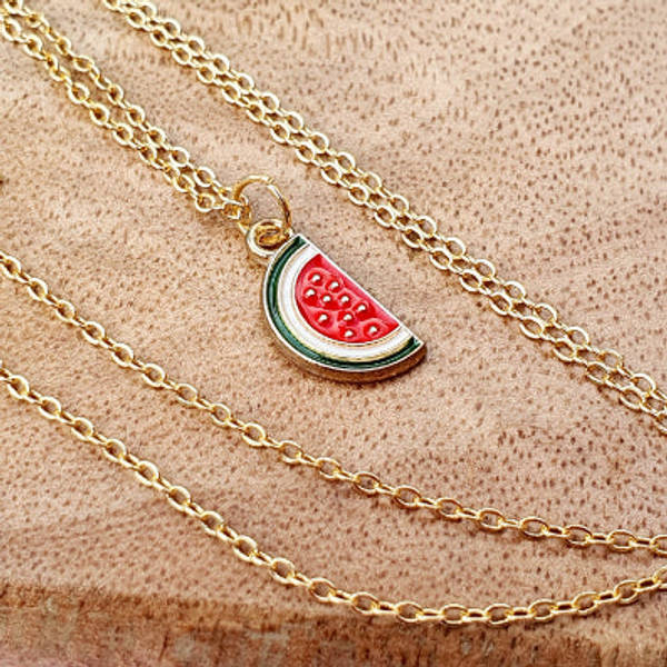 Y2K Charm Pendant Gold Necklace - Emoji - Watermelon - Single Piece